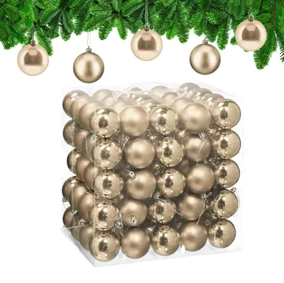 Weihnachtskugeln Set 100er, Kunststoff, matt/glänzend, champagner