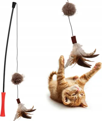Immagine prodotto di Canna da pesca per gatti con peluria e piume, giocattolo solido e resistente, 62 cm