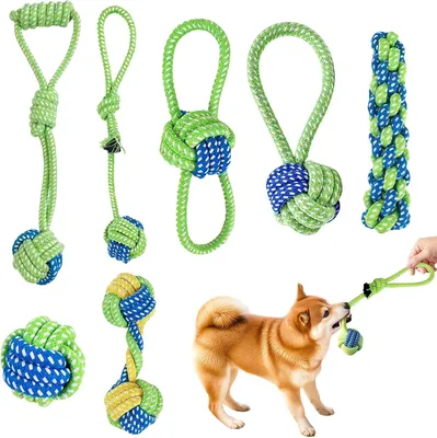 Produktbild von Hundespielzeug Tau Set 7 Stücke, Baumwolle, bissfest, grün, für Hund