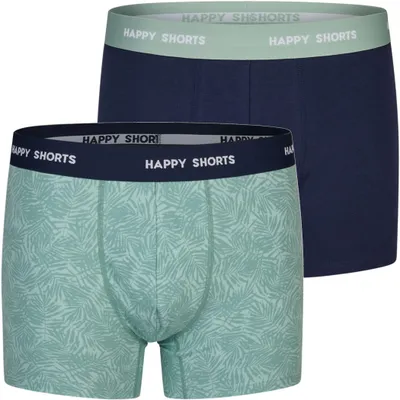 Produktbild von 2 Happy Shorts Jersey Trunk Herren Boxershorts Palmeblätter Blau Grün - Grösse: S, Farbe: Palmenblätter