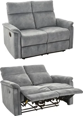 Produktbild von 2-Sitzer-Relaxsofa Couch Liegefunktion Federkernpolsterung Velours Vintage Grau / 15127