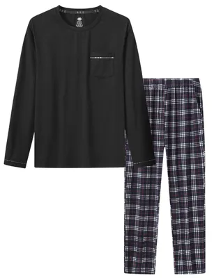 Productafbeelding van Lange Pyjama Set voor Mannen met Warm Shirt en Broek