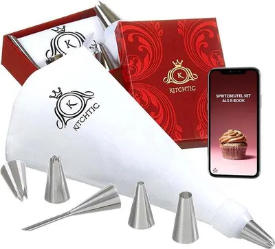 Produktbild von Große wiederverwendbare Spritzbeutel aus Baumwolle, 6-teilig, Edelstahl