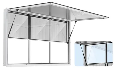 Imagen del producto de VEVOR Ventana de venta de 1220x915 mm, con marco de aleación de aluminio, ideal para food trucks. Permite el servicio al cliente de pie hasta 85 grados, cuenta con 4 ventanas correderas, una puerta tipo toldo y un gancho de sujeción. Resistente a la lluvia