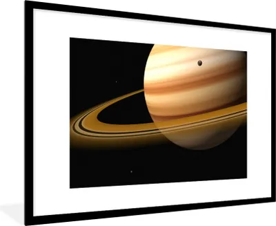 Produktbild von MuchoWow® Gerahmtes Poster Saturn mit seinem Ring und einem Mond 90x60 cm - Poster mit Schwarzem Bilderrahmen Wandposter Rahmen Foto Bilder - Wanddekoration - Fotos