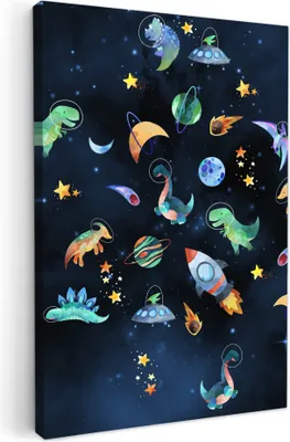 Produktbild von MuchoWow® - Leinwandbilder - Weltraum - Dino - Dinosaurier - Jungen, Wandbild, Wanddeko Bilder Wohnzimmer, 80x120cm