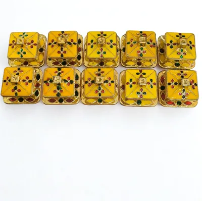 Meenakari Tilak Kumkum Dose Gelb Rechteckig 10er Set