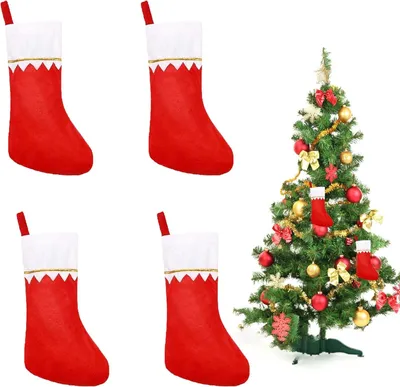 Image de lot de 4 chaussettes de cheminée de Noël pour les cadeaux Blanc et rouge