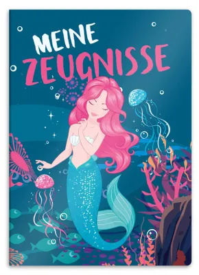 Produktbild von Urkundenmappe mit Meerjungfrauenmotiv, DIN A4, stabile Dokumentenmappe, Präsentationsmappe für Urkunden, 20 stabile Fächer für Kinder, Jugendliche, Schüler, Mädchen und Jungen