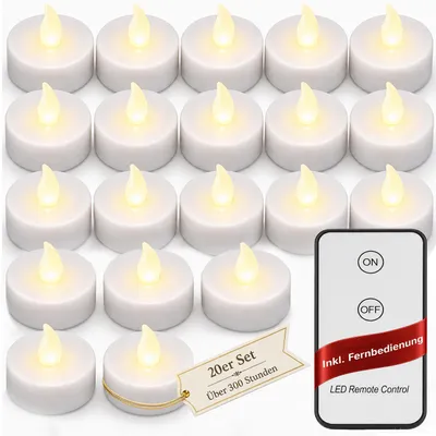 Produktbild von MONZANA® Teelichter LED +300H elektrisch flackernd mit Fernbedienung mit Batterien flammenlose realistische Kerzen hell warm weiß 30er Set je 3,7cm