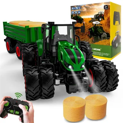 Produktbild von Ferngesteuerter Traktor mit Anhänger, Traktor Spielzeug ab 3 4 5 6 Jahre, Traktor Ferngesteuert  Ackerschlepper mit Licht und Sound, Geschenk für Kinder Age 3 4 5 6
