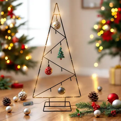 Produktbild von LED Tanne in schwarz mit 9 Haken - ca. 77 x 36 cm - Deko Aufsteller beleuchtet (9 Haken)
