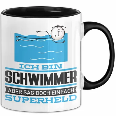 Produktbild von Schwimmer Geschenk Tasse Ich Bin Schwimmer Aber Sag Doch Einfach Superheld Lustige Geschenkdiee für Schwimmer Kaffee-Becher (Schwarz)