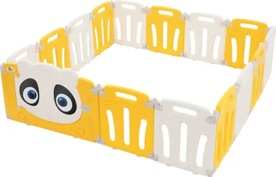 Produktbild von Joyz Laufstall Baby 160×160 cm Laufgitter faltbar Panda-Design Weiß-Gelb Absperrgitter Babyzaun Kinderlaufstall Innen/Außen Krabbelgitter für Kinder