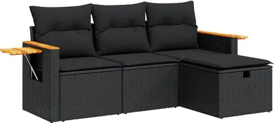 Obrázok produktu pre vidaXL 4-dielna záhradná sedacia súprava s vankúšmi Black Poly Rattan