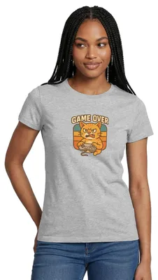 Produktbild von Spreadshirt Game Over | Zockende Katze Frauen T-Shirt, L, Grau meliert