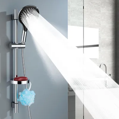 Immagine prodotto di Asta per doccia con soffione manuale, acciaio inossidabile, 73 cm, 3 getti, tubo flessibile per doccia da 150 cm, cromato