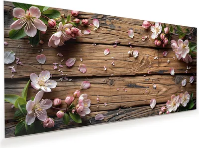 Produktbild von Glasbild 60x30cm in XXL für Wohnzimmer, Schlafzimmer Motiv Blüten auf Holz