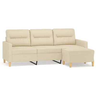 Image de Canapé à 3 places avec repose-pieds Crème 180 cm Tissu