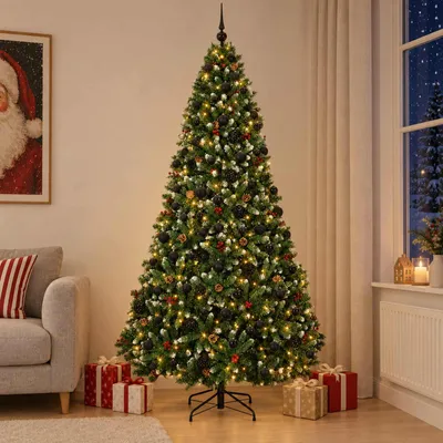Obrázok produktu pre Umelý vianočný stromček, zelený, s ozdobnými guľami, výška 240 cm, 300 LED svetiel
