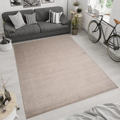 Produktbild von Teppich Kurzflor Wohnzimmerteppich Schlafzimmer Einfarbig Design Modern Beige Grau 120 x 170 cm