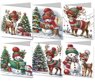 6er-Set 5D Diamantmalerei Weihnachtskarten DIY Glitzer