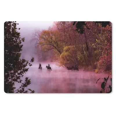 Produktbild von MuchoWow® Schreibtischunterlage Pferde - Nebel - Wald 60x40 cm - XXL Mauspad - Großes Mauspad