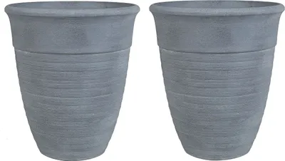 Obrázek produktu pro BELIANI Sada 2 květináčů šedé kamenná směs a polyresin kulaté ⌀ 43 cm interiér exteriér do každého počasí elegantní moderní styl