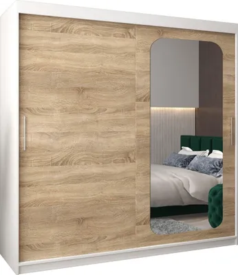 Produktbild von MEBLE KRYSPOL Promo 2200 Schlafzimmerschrank zwei Schiebetüren - Mattweiß + Sonoma
