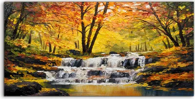 Produktbild von Coloray - Glasbild - 100x50 cm - Wandbild - Glasbilder - Bäume Wald Herbst Wasserfall Malerei