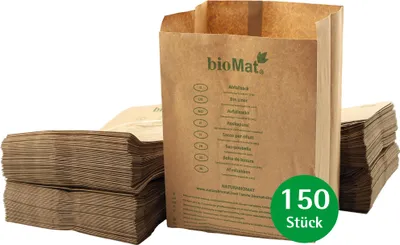 Immagine prodotto di bioMat Sacchetti di carta compostabili da 10 litri per rifiuti organici, 150 sacchetti per rifiuti organici in carta riciclata, con fondo a cuneo, resistenti all'umido