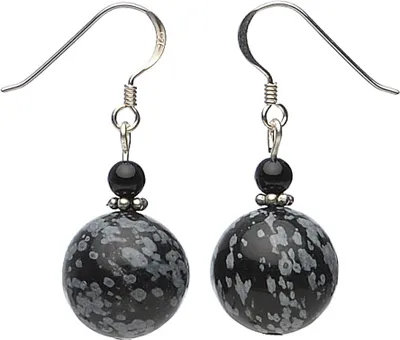 Produktbild von Ohrringe Ohrhänger aus Obsidian & Onyx 925 Silber schwarz grau Ohrschmuck