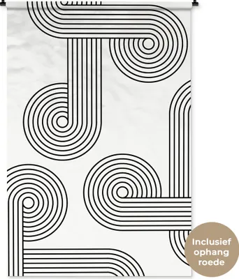 Produktbild von MuchoWow® Wandteppich Wandbehang Kunst - Schwarz - Weiß - Abstrakt 120x180 cm Tapisserie Dekoration Wandtuch - Schlafzimmer - Dekorationen für das Haus