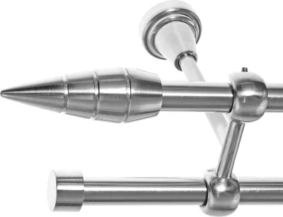 Produktbild von Gardinenstange Set Edelstahl Look Metall Ø 16mm zur Deckenbefestigung 2-lauf gerillte Spitze, Länge wählbar D24 E18 E16