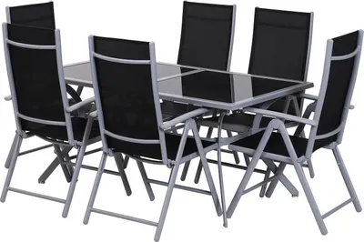 Obrázok produktu pre Súprava záhradného nábytku Outsunny - 7 dielov - hliník - čierna - (stôl) 160 d x 86 š x 72 v cm