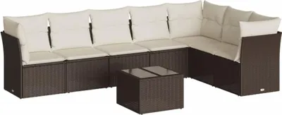 Image de vidaXL Ensemble de jardin canapé 8 pièces avec coussins Marron Poly rotin