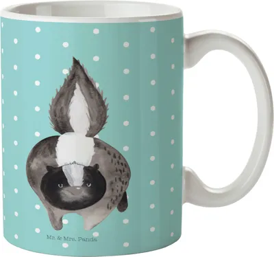 Produktbild von Mr. & Mrs. Panda Teetasse Stinktier Angriff - Türkis Pastell - Geschenk, Trinkbecher, Wildtier, cappuccinotasse, Kaffeebecher, Raubtier, Drohung, Henkelpott, Kaffeetasse