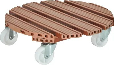 Image de WAGNER Support à roulettes pour plantes WPC Ø 38,5 x 11 cm, pour l'extérieur et l'intérieur, terre cuite, résistant aux intempéries, 2 freins, capacité de charge 150 kg - 20055501