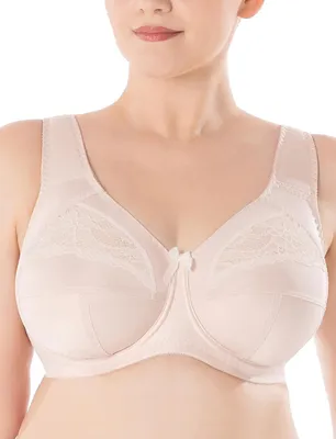 Productafbeelding van Beugelbeha zonder voering met kantrand, geschikt voor grote maten, brede schouderbandjes, nude beige