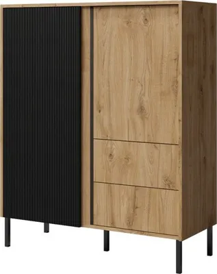 Produktbild von Hohe Kommode Mia 1 Hochschrank Higboard 100X122X41 Cm 2 Türen 2 Schubladen Eiche Ewig/Schwarz