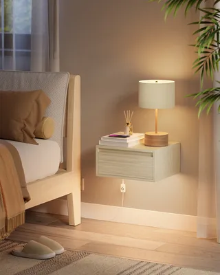 Produktbild von VASAGLE Nachttisch hängend, Leuchte mit 3 Farben, schwebendes Wandregal, Schublade, 35 x 40 x 18 cm, modern, Wohnzimmer Schlafzimmer