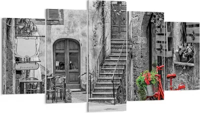 Produktbild von Bild auf Leinwand - Leinwandbild - 5 Teile - Rot Fahrrad Allee - 160x85cm - Wand Bild - Wanddeko - Wandbilder - Leinwanddruck - Bilder - Wanddekoration - Leinwand bilder - Wandbild - EA160x85-4410