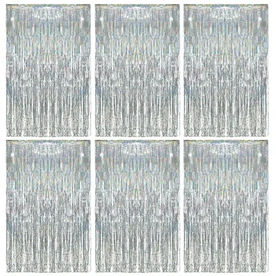 Produktbild von Lametta-Vorhangset, Silber, 6 Stück, 1m x 2m, für festliche Dekoration