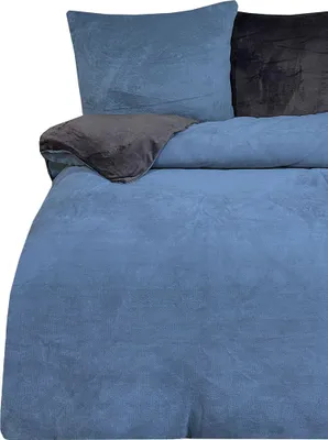 Produktbild von Teddy Plüsch Bettwäsche 135x200 cm Winter Uni blau anthrazit Flausch Fleece
