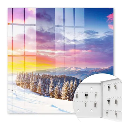 Produktbild von Metall Schlüsselkasten 30 x 30 cm - weißer Schlüsselschrank zur Wandmontage - wandhängende Schlüsselbox mit Tür - rechts öffnend - Schlüsselaufbewahrung für Flur - Büro - Arbeitszimmer - Werkstatt - Garage - Wintersonnenuntergang