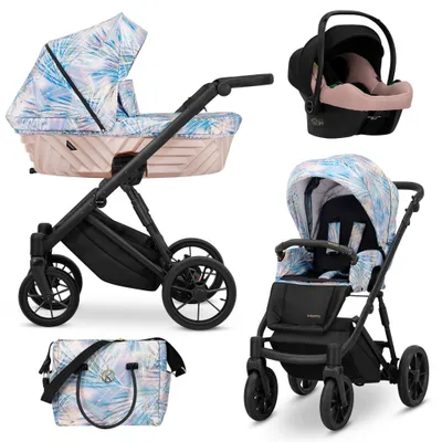 Image de Kunert Ivento 3in1 poussette rose/bleu avec cadre noir et design moderne