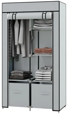 Produktbild von Kleiderschrank Stoffschrank 1 Kleiderstange, 2 Schubladen, 83 x 42.5 x 162,5 cm, Grau