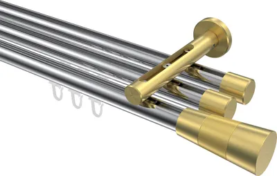 Produktbild von Interdeco Innenlaufstange / Gardinenstange mit Innenlauf Chrom / Messing-Optik, Typ Siteno Tanara (Konus Bicolor), 20 mm Ø 3-läufig, 140 cm