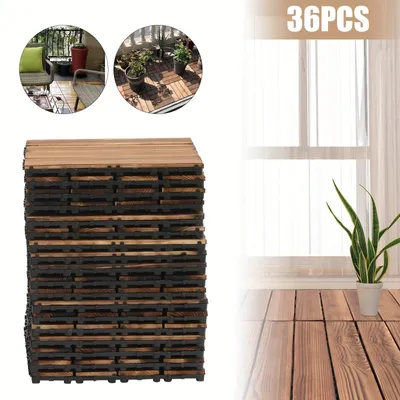 Produktbild von Terrassenplatten aus Hartholz – Holzbodenplatten – Pflastersteine für Terrassen – Außenbereichsfliesen – Verbundsteine – 36 Stück