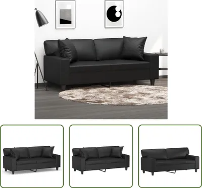 Image de The Living Store Canapé 2 places avec coussins décoratifs Noir 140 cm Similicuir